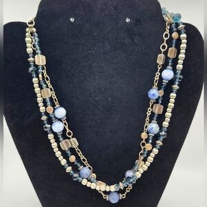 Premier Designs Blue Stone Silvertone Muli-strand Necklace
